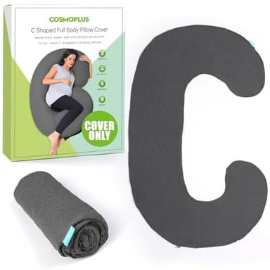 𝐏𝐫𝐞𝐠𝐧𝐚𝐧𝐜𝐲 𝐏𝐢𝐥𝐥𝐨𝐰 𝐂𝐨𝐯𝐞𝐫 COSMOPLUS C Shaped Full Body Pillow Case 𝐂𝐨𝐯𝐞𝐫 for Maternity,Stretchy Cool Breathable Jersey Fabric,Provides Sleep and Pregnancy Support,Heather Grey - Image 1