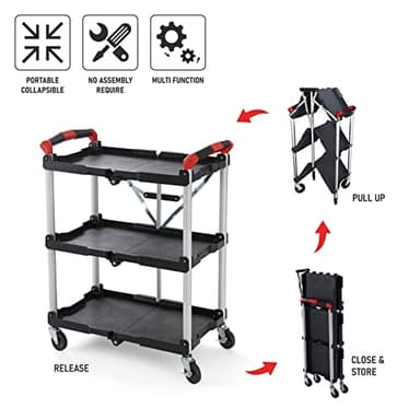 Olympia Tools 410-007 Pack-N-Roll 150 lbs Folding Collapsible Service Cart, Black/Red - Image 2