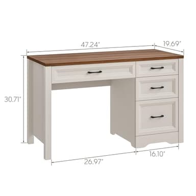 Vabches Farmhouse Executive Desk with Storage and Ample File Drawer, Rustic Large Home Writing Desk for Bedroom, White - Image 2
