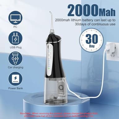 Water Dental flosser for Teeth Cleaning - Rechargeable Cordless Oral Irrigator 4 Modes 6 Tips IPX 7 Waterproof Portable Teeth Cleaner Pick for Home Trave - Image 4