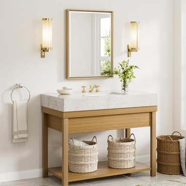 QueenFun Gold Bathroom Mirror, 24x32 Brushed Gold Bathroom Mirror Beveled Edge, Gold Framed Rectangle Bathroom Vanity Mirror, Anti-Rust Brushed Brass Metal Frame Wall Mirror Vertical/Horizontal - Image 7