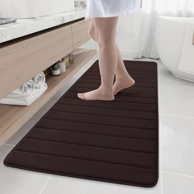 Buganda Memory Foam Bath Mat, 70" x 24", Ultra Soft and Non-Slip Bathroom Rugs, Water Absorbent and Machine Washable Bath Rug Runner for Bathroom, Shower, and Tub, Brown - Image 1
