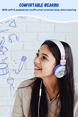 New bee Kids Headphones for School with Microphone KH20 HD Stereo Safe Volume Limited 85dB/94dB Foldable Lightweight On-Ear Headphone for PC/Mac/Android/Kindle/Tablet/Pad (White) - Image 4