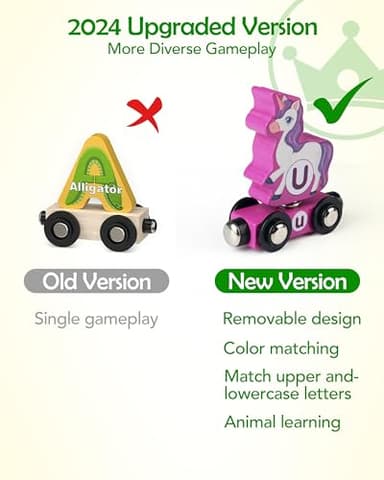 Vanmor Wooden Train Set for Toddlers - Snap-Connection Animal Trains, Magnetic Alphabet Train Learning Toys, STEM Preschool Toys, ABC and Animal Play Set for Kids Ages 3-5 - Image 3