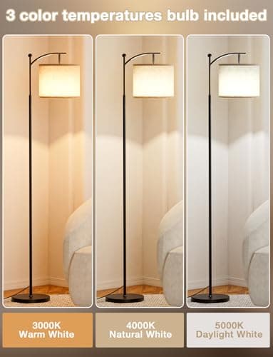 Ambimall 60" Floor Lamps for Living Room with 3 Color Temperatures, Standing Lamp Tall with Adjustable Linen Shade, Tall Lamps for Living Room Bedroom Office Classroom Dorm Room(9W Bulb Included) - Image 2