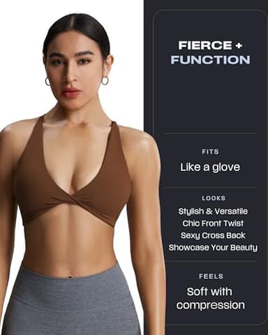 Aoxjox Women's Workout Sports Bras Fitness Backless Padded Sienna Low Impact Bra Yoga Crop Tank Top (Dark Brown, Medium) - Image 2