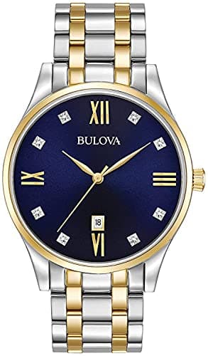 Bulova Men's Classic Two-Tone Stainless Steel 3-Hand Calendar Date Quartz Watch with Diamonds and Blue Dial Style: 98D130 - Image 1