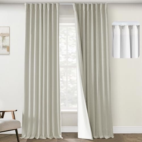 PANELSBURG 102 Inch Long Curtains,Modern Farmhouse Curtains 102 Inch Length for Living Room,Linen Textured Blackout Thermal Window Curtain Drapes 2 Panels Set,Oatmeal Beige - Image 1