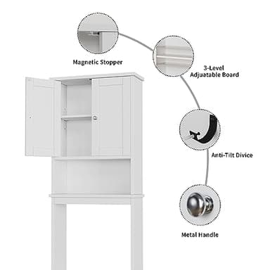 Shintenchi Over The Toilet Storage Cabinet, Bathroom Shelf Organizer with Anti-Tip Device Small Freestanding Space Saver with Adjustable Shelf，White - Image 7