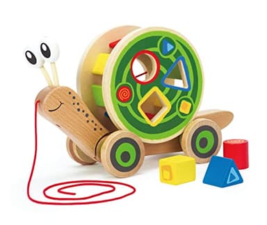Hape Walk-A-Long Snail Pull Toy |Award Winning Toddler Wooden Push and Pull Toy with Removable Color - Image 1