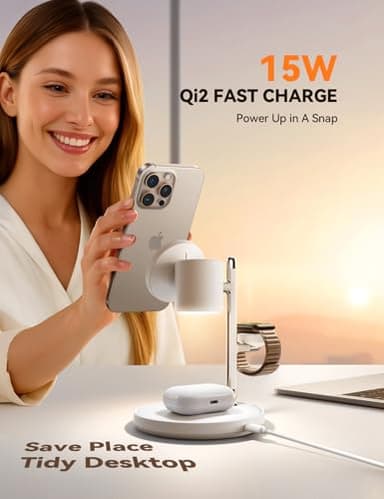 15W MagSafe for JOYROOM, Fast Qi2 Certified 4-in-1 MagSafe Charging Station for Apple, Wireless Charger for iPhone 17/16/15 Pro Max, Pixel 10/9, iWatch, AirPods 4/3/2/Pro(Cable& 30W Adapter Included) - Image 5