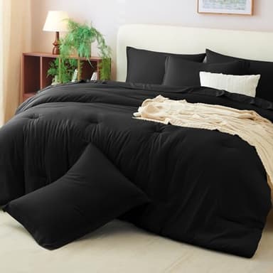 CozyLux Queen Comforter Set Black, 7 Pieces Bed in a Bag Soft Bedding Comforter Set with Sheets, All Season Boho 7PC Bed Sets with Comforter, Fitted Sheets, Flat Sheets, Pillow Shams and Pillowcases - Image 9