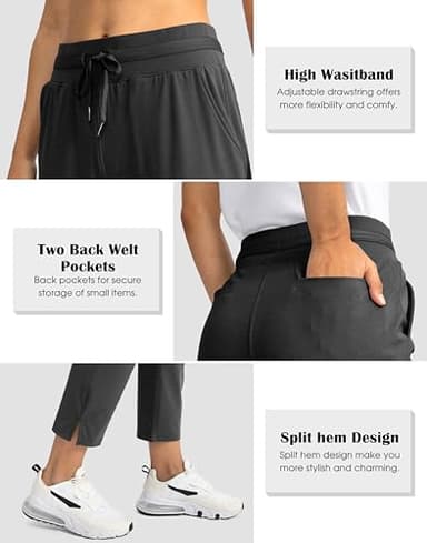 Soothfeel Women's Pants with 4 Pockets 7/8 Stretch High Waisted Sweatpants Travel Athletic Work Golf Pants for Women (Charcoal, XL) - Image 4
