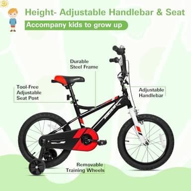 WEIZE Kids Bike,16 Inch Children Bicycle for Boys Girls Ages 4-6 Years Old, Rider Height 38-48 Inch, Coaster Brake, Black - Image 2