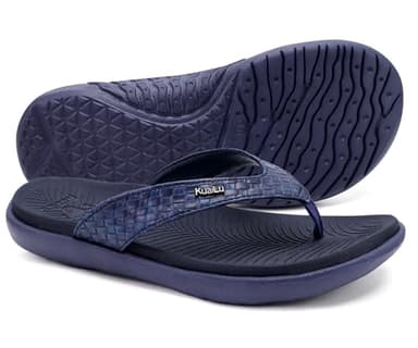 KuaiLu Flip Flops for Women Ladies Yoga Mat Comfortable Sport Walking Thong Sandal With Plantar Fasciitis Arch Support Slip-on Slides Indoor Outdoor For Summer Size 9 Dark Blue - Image 2