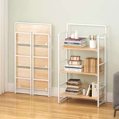 4NM No Assembly Folding Bookshelf, 3-Shelf 42.1" H Collapsible Foldable Bookcase Storage for Small Spaces, Natural White - Image 2