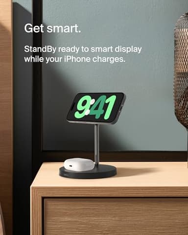Belkin MagSafe 2-in-1 Wireless Charging Stand for Apple iPhone 13, 14, 15, 16, & AirPods - Fast Charging Station for Multiple Devices - Black - Image 2