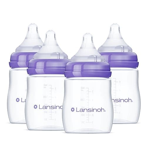 Lansinoh Anti-Colic Baby Bottles for Breastfeeding Babies, 5 Ounces, 4 Count, Includes 4 Slow Flow Nipples, Size S - Image 1