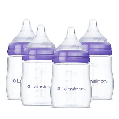 Lansinoh Anti-Colic Baby Bottles for Breastfeeding Babies, 5 Ounces, 4 Count, Includes 4 Slow Flow Nipples, Size S - Image 1