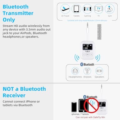 1Mii Bluetooth Transmitter for Airplane, Bluetooth 5.3 Adapter for TV,Airplane Travel Essentials, Aptx Low Latency Wireless Audio Aux for Headphones, Any 3.5mm Jack,Linking 2 Devices (White) - Image 8