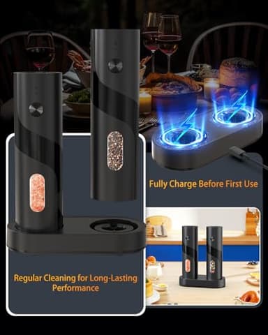 CIRCLE JOY Electric Rechargeable Salt and Pepper Grinder Set Top-Refill Automatic Pepper Mill Grinder with Charging Base, Adjustable Coarseness, Easy Filling Larger Capacity with Led for Home Kitchen - Image 6