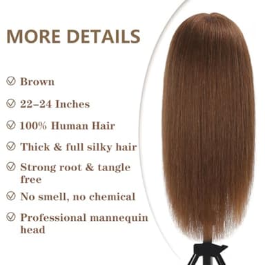 Opini Mannequin Head with 100% Real Human Hair Cosmetology Mannequin Head to Practice Hairstyles Doll Head Training Head for Hairdresser (Brown) - Image 3