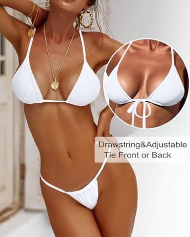 XUNYU Thong Bikini Sets for Women - Brazilian Micro String Bikinis Sexy Two Piece Swimsuit Triangle Top Halter Bathing Suits - Image 5