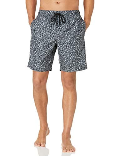Amazon Essentials Men's 9" Swim Trunks with Mesh Lining, Pockets, Drawstring Closure, Charcoal Graphic Marks, Small - Image 1