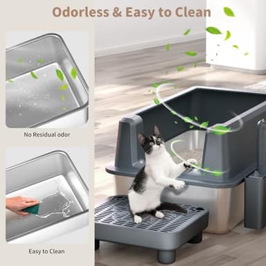 Enclosed Stainless Steel Cat Litter Box with Lid, Extra XL Large Metal Litter Box with High Sided, Easy Clean, Odorless, Anti-Urine Leakage, Includes Scoop (Darkgray) - Image 4