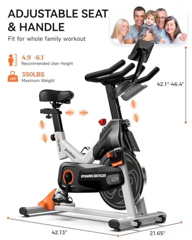 pooboo Exercise Bike, Adjustable Magnetic Resistance Silent Belt Drive, Indoor Cycling Bike for Home Cardio Gym, Fitness Stationary Bike Machine with 350lbs Weight Capacity, Monitor & Tablet Holder - Image 5