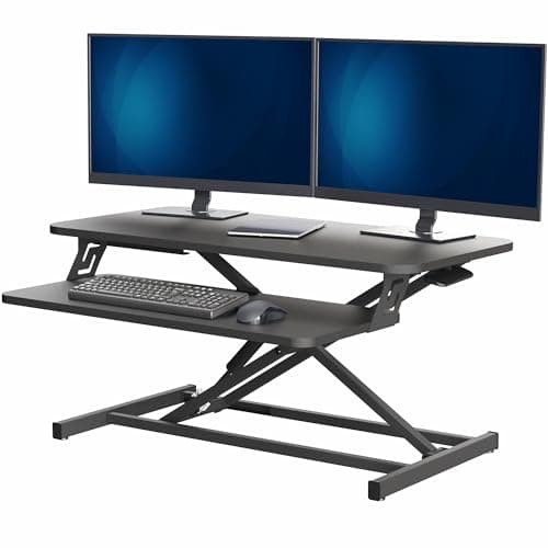 VIVO Height Adjustable 32 inch Stand Up Desk Converter, Quick Sit to Stand Tabletop Dual Monitor Riser Workstation, Black, DESK-V000S - Image 1