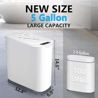 5 Gallon Motion Senor Bathroom Trash Can with Lid, Automatic Garbage Can Touchless, Smart Plastic Waste Basket for Narrow Spaces, Bathroom, Office, Bedroom, Living Room (White) - Image 3