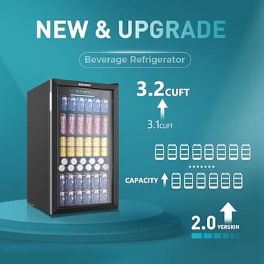EUHOMY Beverage Refrigerator Cooler, 130 Can Mini Fridge with Glass Door for Soda Beer or Wine, Beverage Cooler for Home, Office, Bar with Adjustable Removable Shelves, Black - Image 2
