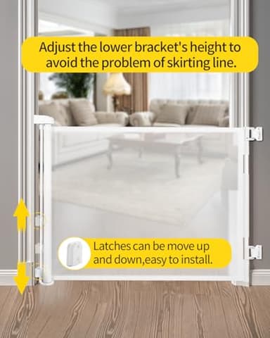 AOURMKOOP Retractable Baby Gate,Mesh Baby Gate or Mesh Dog Gate,33" Tall,Extends up to 55" Wide,Child Safety Gate for Doorways, Stairs, Hallways, Indoor/Outdoor（White,33"x55") - Image 3