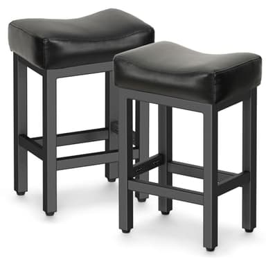 Raynesys Counter Height Bar Stools Set of 2, 24 Inch Barstools for Kitchen Island Counter, Bonded Leather Kitchen Stools with Thick Saddle Seats & Heavy Duty Metal Base, Easy Assembly, All Black - Image 9