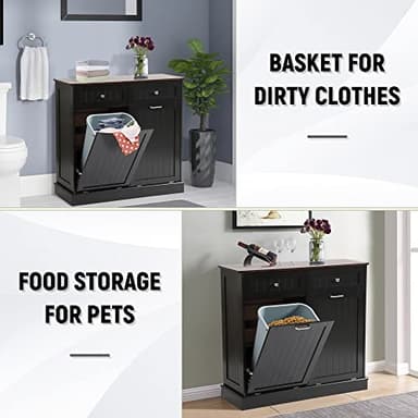 LOUVIXA Tilt Out Trash Can Cabinet Dog Proof with Double Wood Hidden Trash Can Holder, Kitchen Free Standing Recycling Cabinet（Black） - Image 6