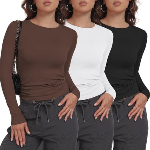 MLYENX 3 Pack Womens Long Sleeve Shirts Crew Neck Basic Stretchy Fitted Y2K Tops Going Out Fashion Clothes - Image 1