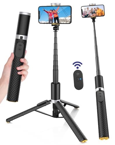 POVODO Phone Tripod Selfie Stick:Phone Stand for Recording,Bluetooth Selfie Stick for iPhone Compatible with Android（Samsung Galaxy s24 Ultra） is Content Creator 's Travel Essentials Tool