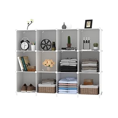 AWTATOS Cube Storage Organizer Storage 12 Cube Bookshelf DIY Plastic Closet Clothes Storage Shelves with Wooden Mallet, Stackable Storage Solution for Home, Bedroom, White - Image 8