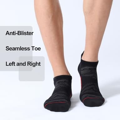 FITRELL 6 Pack Men's Ankle Running Socks Low Cut Cushioned No Show Athletic Sports, Shoe Size 9-12, Black+Red - Image 4