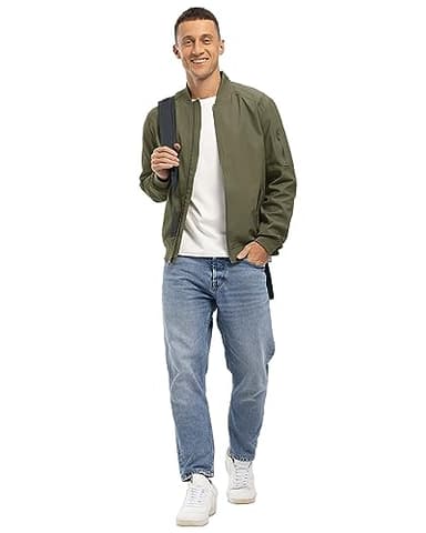BGOWATU Men's Bomber Jacket Lightweight Windbreaker Jacket for Men Casual Fall Zip Up Coat Army Green 3X - Image 4