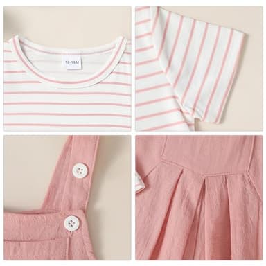 ZOEREA Toddler Girl Clothes, 2Pcs Baby Girl Outfits Spring/Summer Stripe/Floral T-Shirt+Bib Overall Shorts Clothing Set 1-5T (Pink A1, 18-24 Months) - Image 5