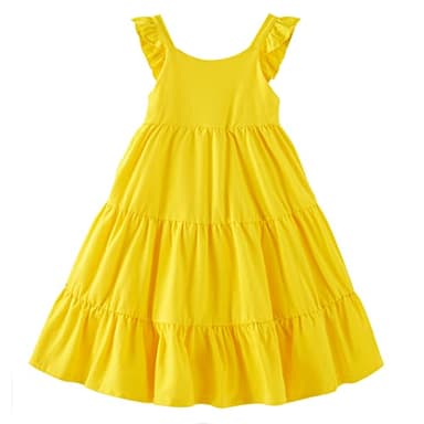 Vieille Toddler Girls Yellow Dress Summer Beach Tiered Sundresses Ruffle Sleeveless Princess Dresses 5-6 Years Kids - Image 1
