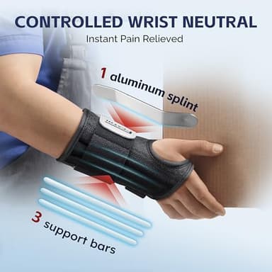 FEATOL 2 Pack Carpal Tunnel Wrist Brace For Work With Wrist Splint, 6.5'' Wrist Brace Night Support For Women Men, Pain Relief For Tendonitis, Arthritis, Pregnancy, Typing, Right and Left Hand, Medium - Image 7