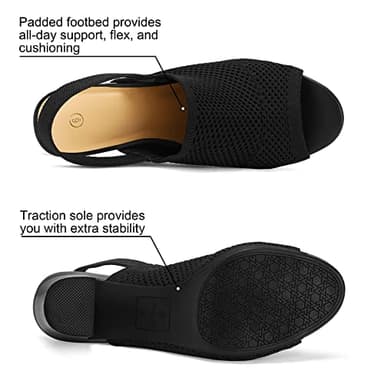 mysoft Women's Knit Chunky Block High Heels Elastic Slingback Open Toe 3 Inch Heeled Sandals,Black,9 US - Image 3