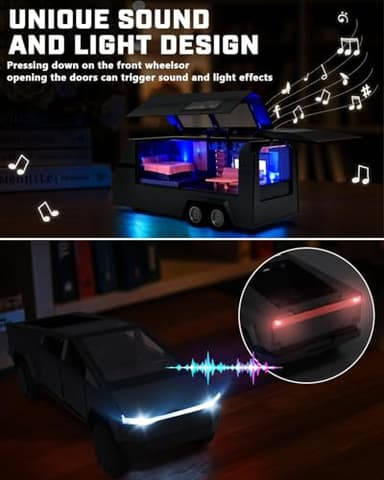 1/32 Alloy Car Trucks Toy Pickup Trailer RV Model Kit with Beach Motorcycle, Diecast Alloy Metal RV Car Model Toys with Sound Light and Pull Back Power,Christmas Birthday Gift for Boy Girl-Black - Image 3