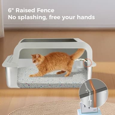 GTPLAYER Stainless Steel Litter Box, Metal XL Extra Large Litter Boxes with Lid High Sided for Big Cats and Kittens, Leak-Proof, Non-Sticky, Include Cat Step Pedal, Cat Mat and Litter Scoop - Image 7
