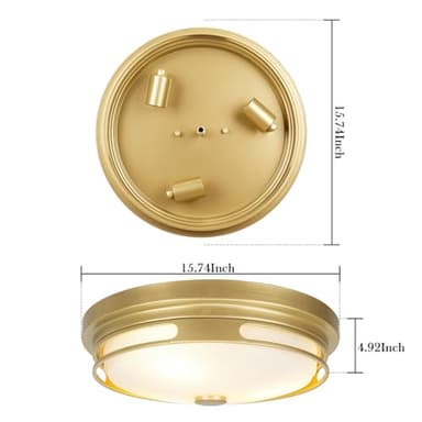 Rosient Close to Ceiling Light Fixture, 16 Inch Large Flush Mount Ceiling Light with Frosted Glass Shade, 3-Light Modern Country Gold White Ceiling Lamp for Kitchen Bathroom Hallway Entryway Foyer - Image 2