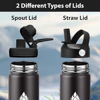 SENDESTAR Insulated Water Bottle 24 OZ, Wide Mouth 24 oz Water Bottle with Straw Lid, Spout Lid, Double Wall Vacuum Stainless Steel Leak Proof, Keeps Liquids Hot or Cold (Black) - Image 4