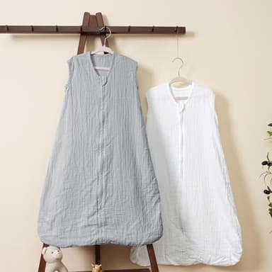 PHF 100% Muslin Cotton Baby Sleep Sacks, 12-18 Months Sleep Sack with 2-Way Zipper, 2 Pack Cooling Unisex 0.5 TOG Breathable Large Size Sleeveless Baby Wearable Blanket, White & Grey - Image 8